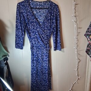 Chic Blue Patterned Long Sleeve Dress